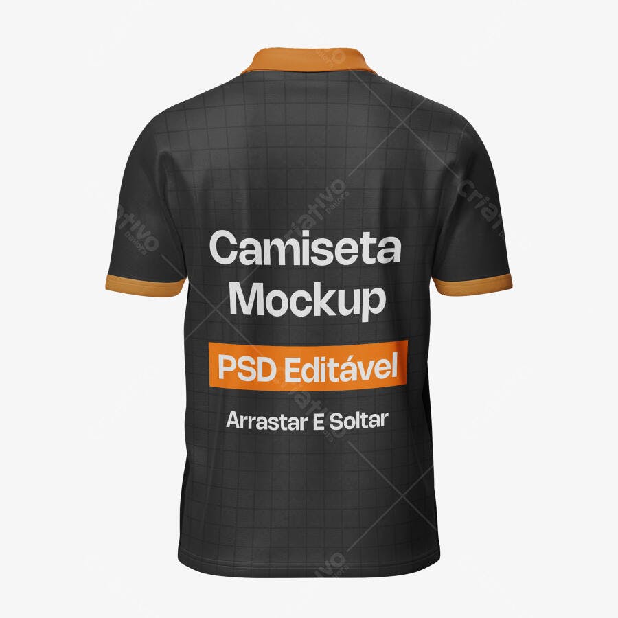 Mockup Camiseta Polo Preta Costas Fundo Branco Editável