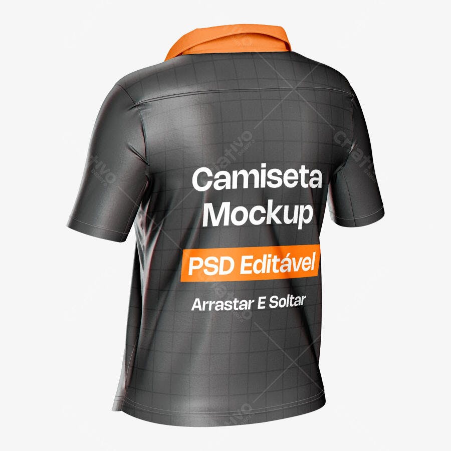 Mockup Camiseta Polo Preta Costas Fundo Branco Editável