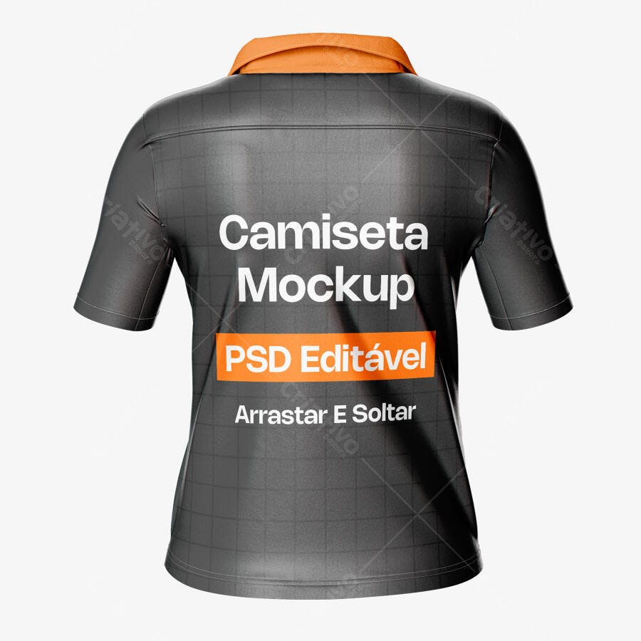 Mockup Camiseta Polo Preta Costas Fundo Branco Editável