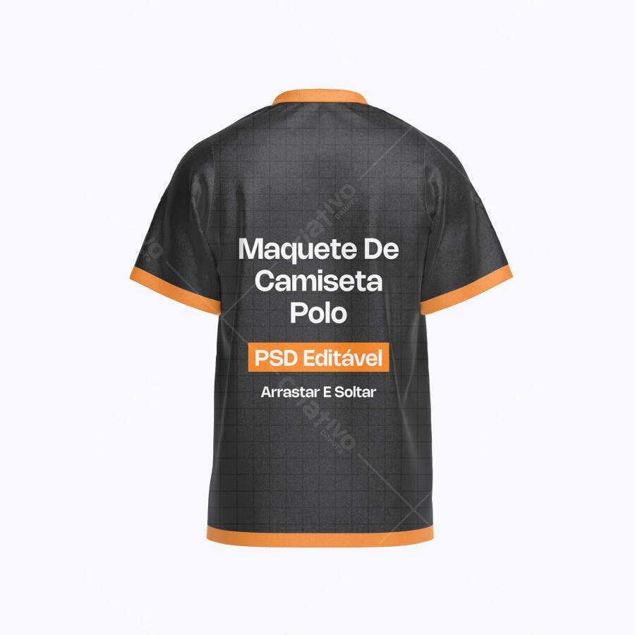 Mockup Camiseta Polo Preta Costas Fundo Branco Editável