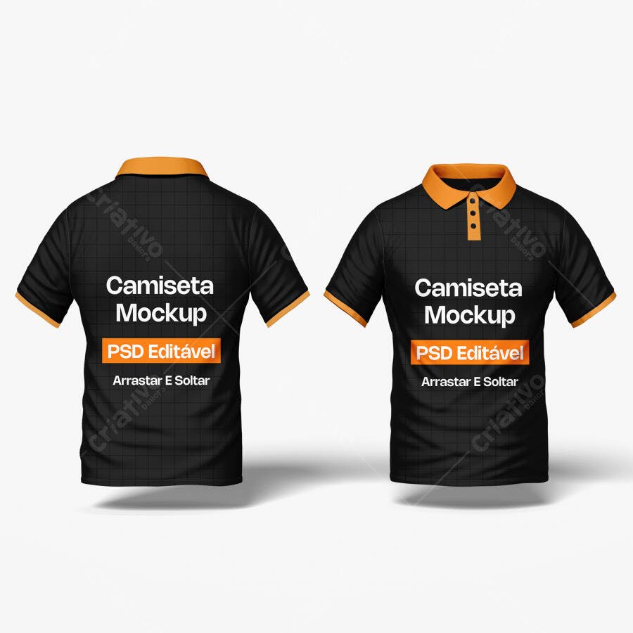 Mockup Camiseta Polo Preta Frente e Verso Editável