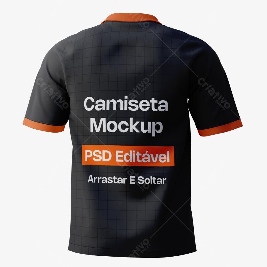 Mockup Camiseta Polo Preta Verso Fundo Branco Editável