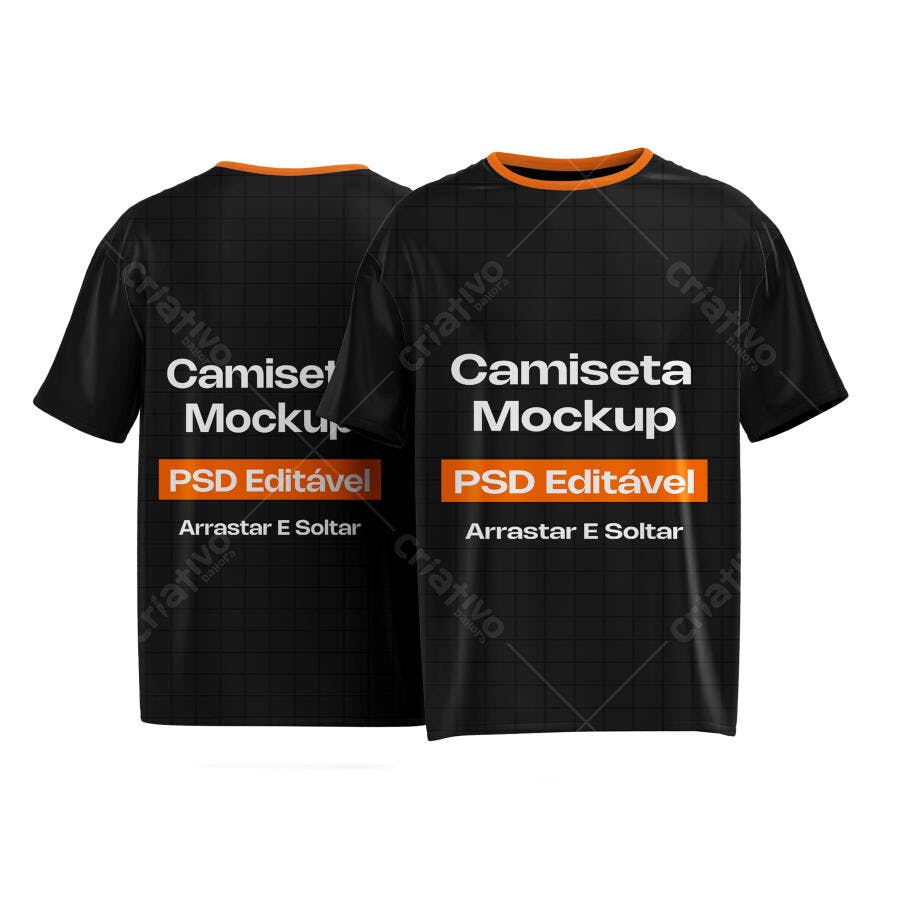 Mockup Camiseta Preta Frente e Costas Fundo Branco Editável