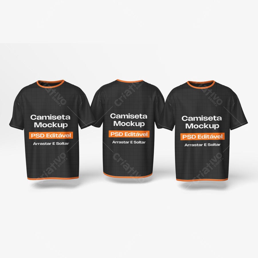 Mockup Camiseta Preta Frente e Costas Fundo Branco Editável