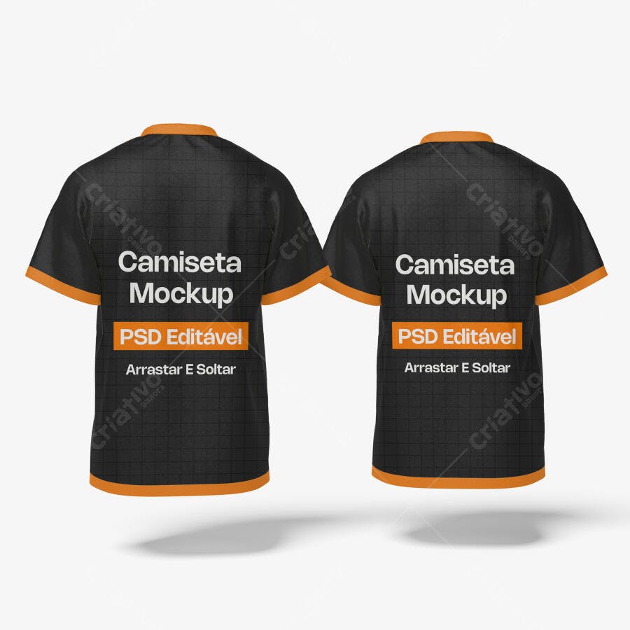 Mockup Camiseta Preta Frente e Costas Fundo Branco Editável