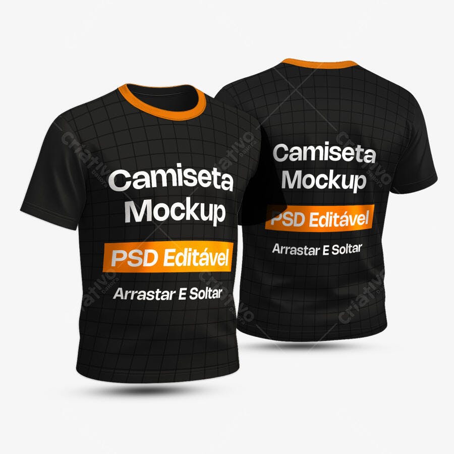 Mockup Camiseta Preta Frente e Verso Fundo Branco Editável