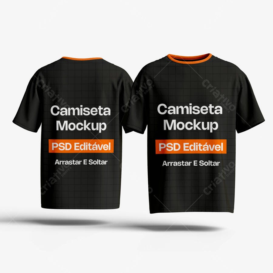 Mockup Camiseta Preta Frente e Verso Fundo Branco Editável