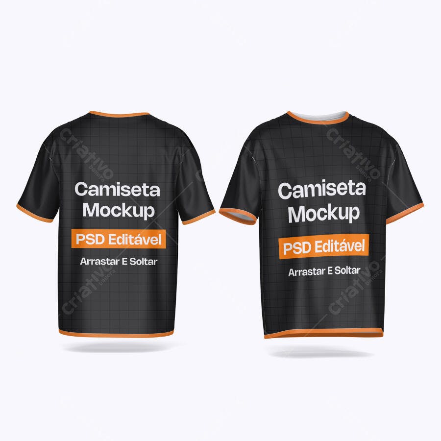 Mockup Camiseta Preta Frente e Verso Fundo Branco Editável