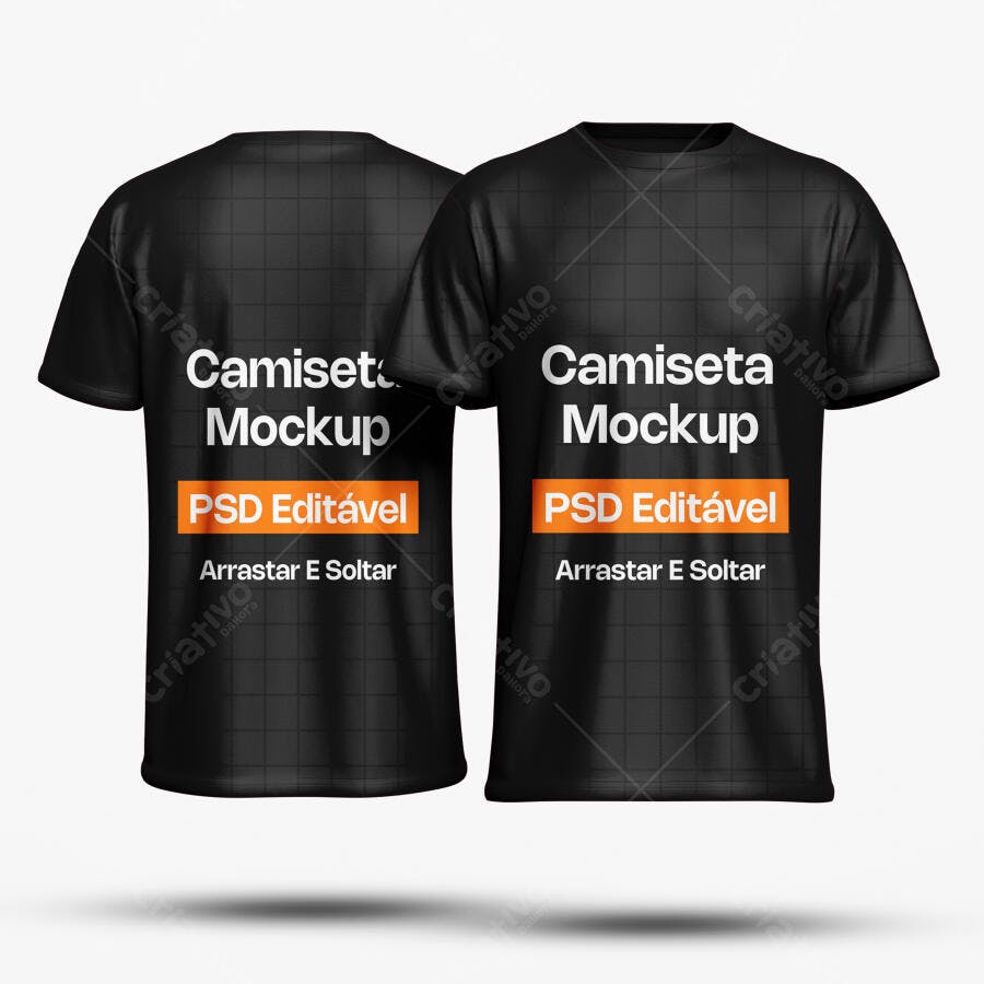 Mockup Camiseta Preta Frente e Verso Fundo Branco Editável