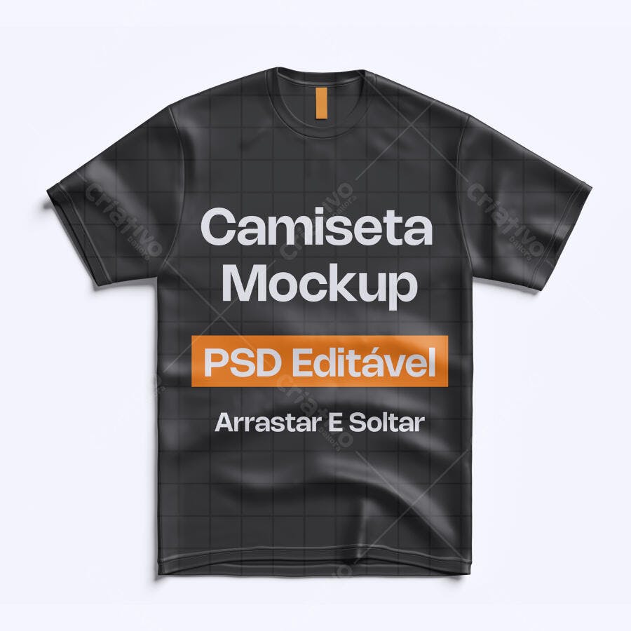 Mockup Camiseta Preta Frente Fundo Branco Editável