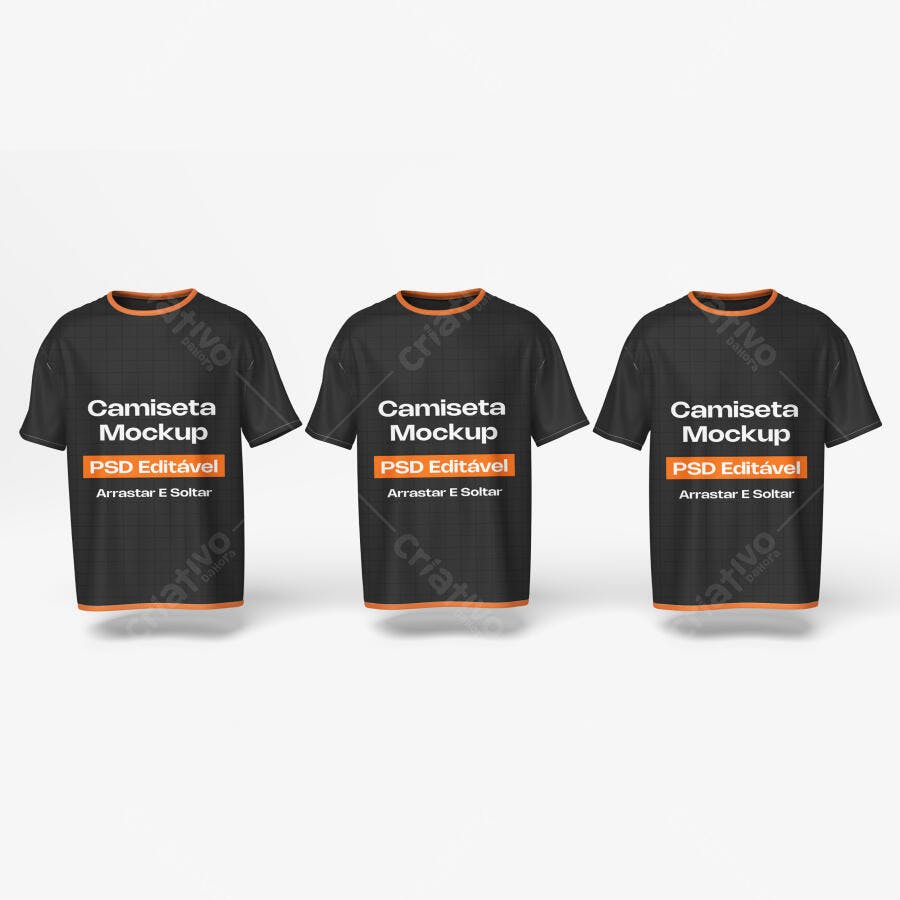 Mockup Camiseta Preta Frente Fundo Branco Editável