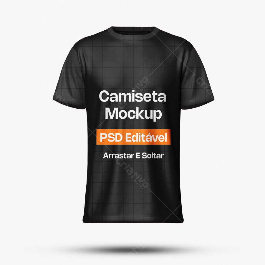 Mockup Camiseta Preta Frente Fundo Branco Editável