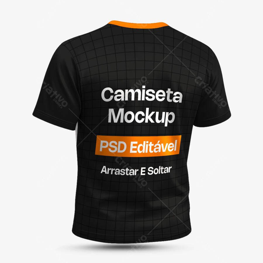 Mockup Camiseta Preta Verso Fundo Branco Editável