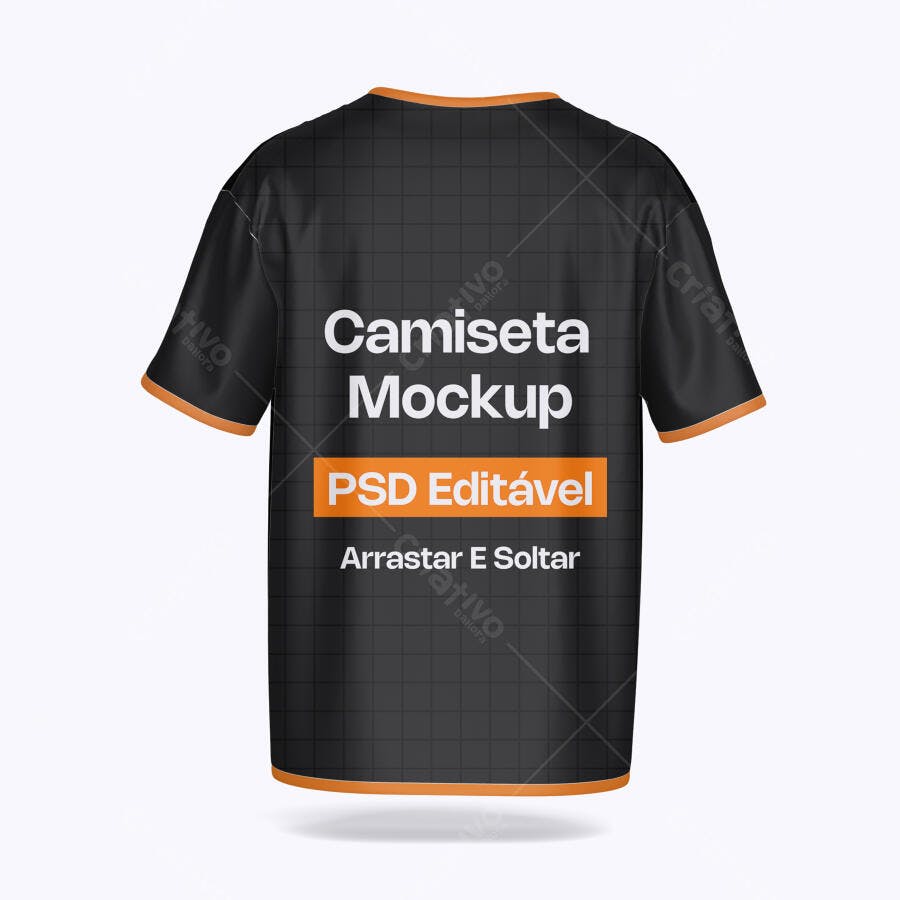 Mockup Camiseta Preta Verso Fundo Branco Editável