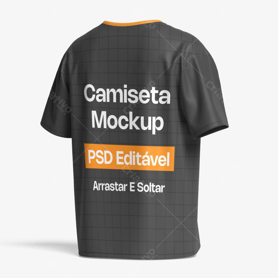 Mockup Camiseta Preta Verso Fundo Branco Editável