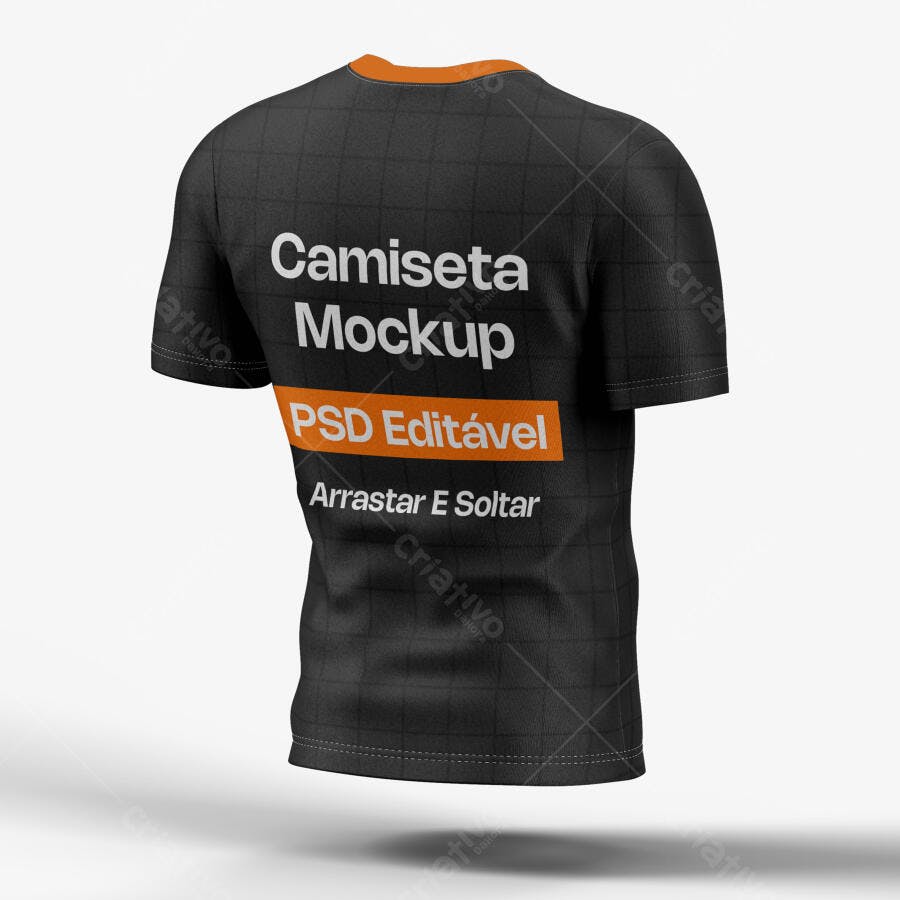 Mockup Camiseta Preta Verso Fundo Branco Editável
