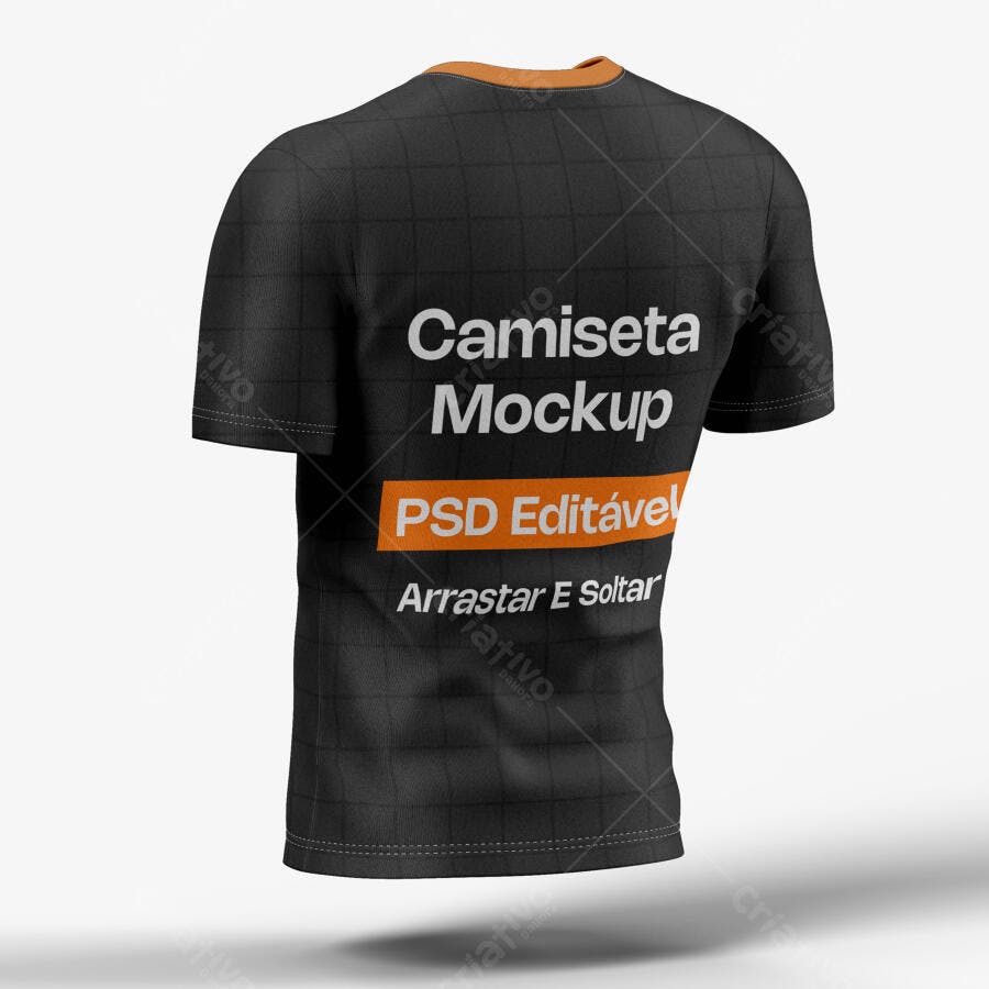 Mockup Camiseta Preta Verso Fundo Branco Editável