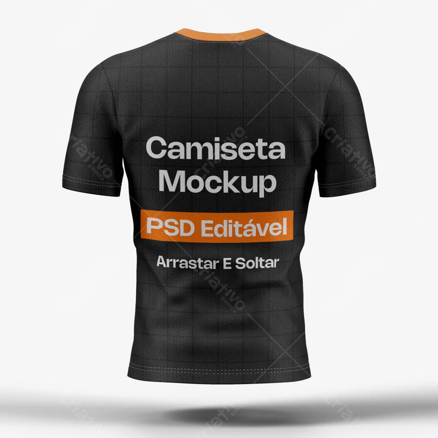 Mockup Camiseta Preta Verso Fundo Branco Editável