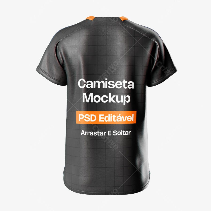 Mockup Camiseta Preta Verso Fundo Branco Editável