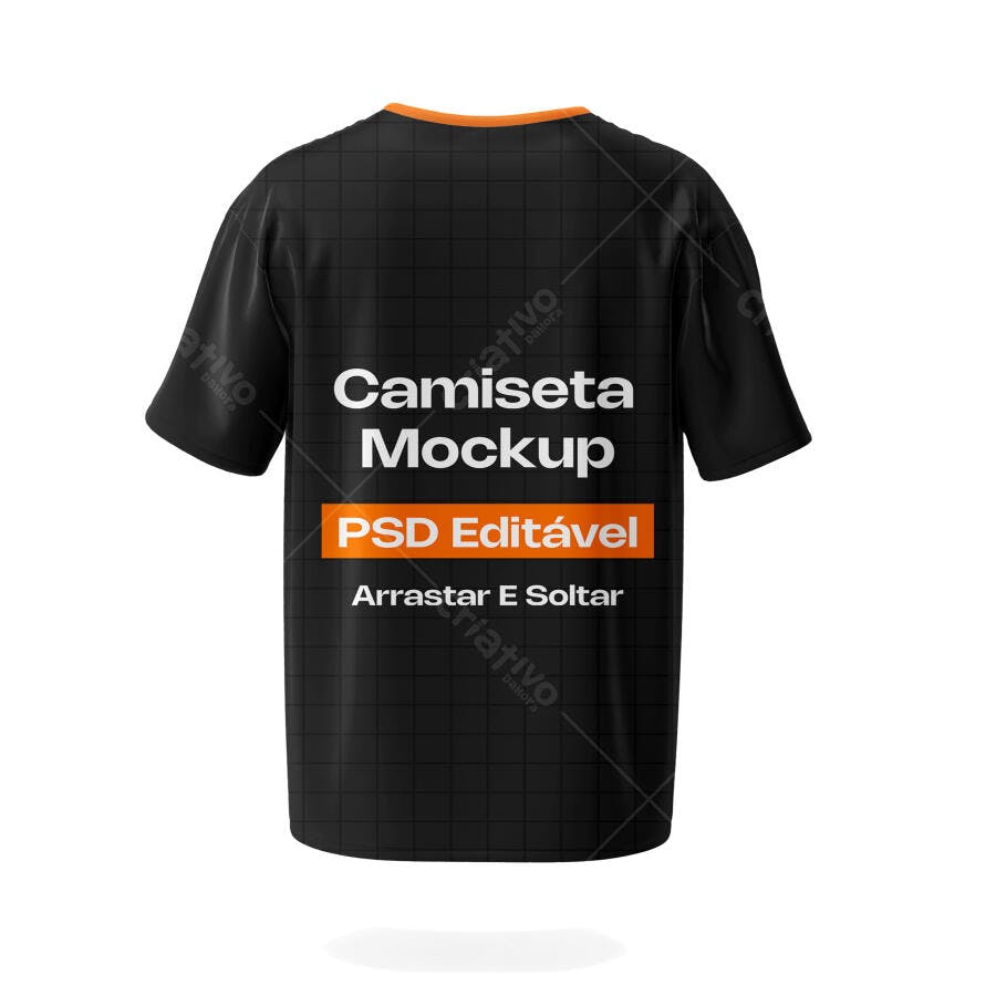 Mockup Camiseta Preta Verso Fundo Branco Editável