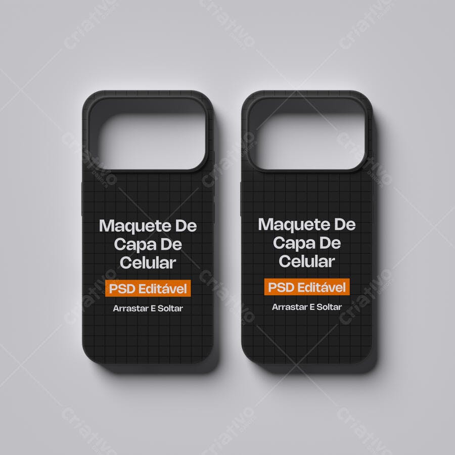 Mockup Capa Celular Silicone Preta Dupla Fundo Branco Editável