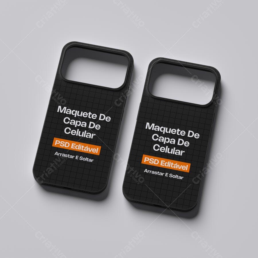 Mockup Capa de Celular Preta Dupla Fundo Cinza Editável