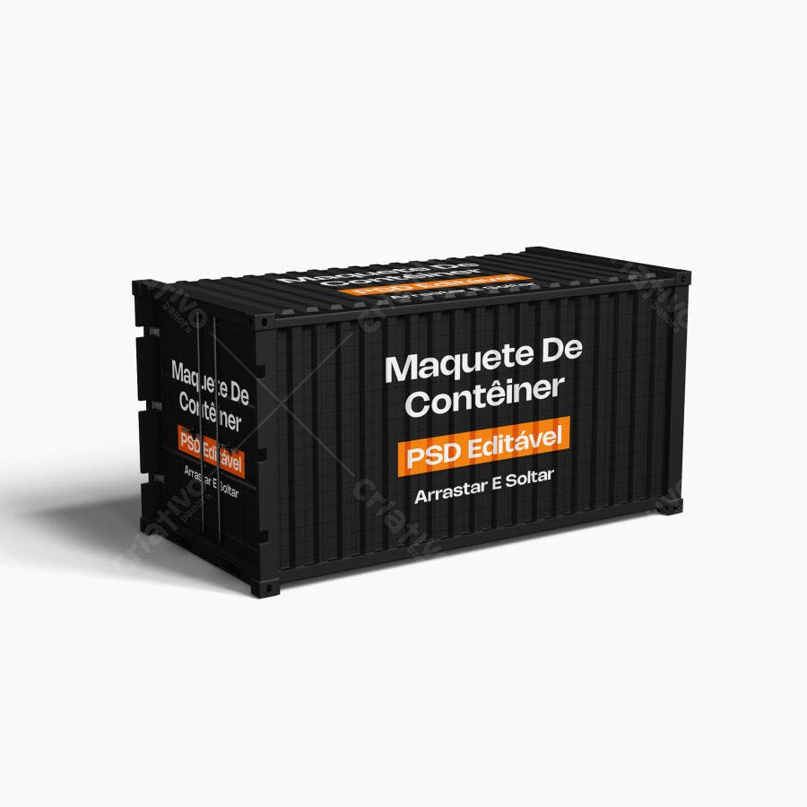 Mockup Container Preto Isométrico Fundo Branco Editável