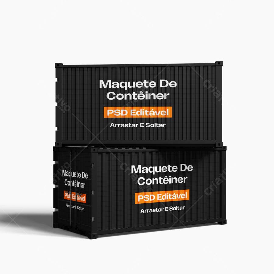 Mockup Contêiner Empilhado Preto Fundo Branco Editável