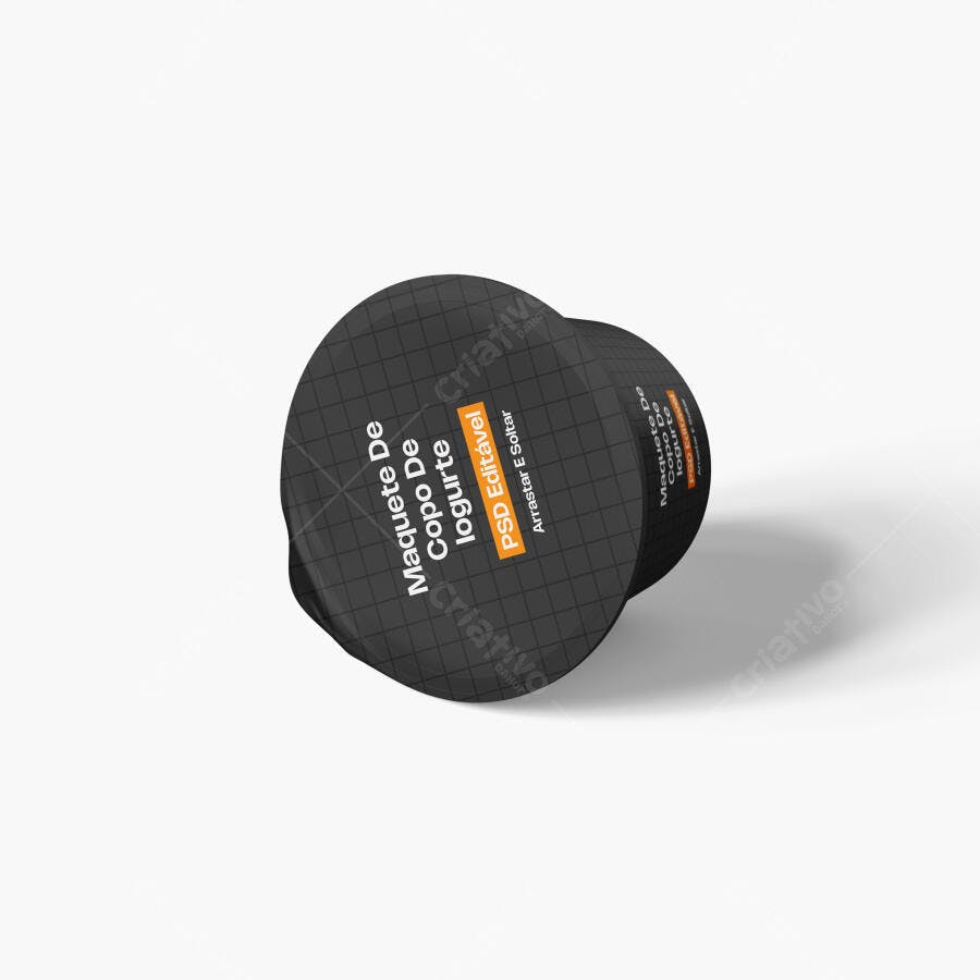 Mockup Copo Iogurte Deitado Plástico Fundo Branco Editável