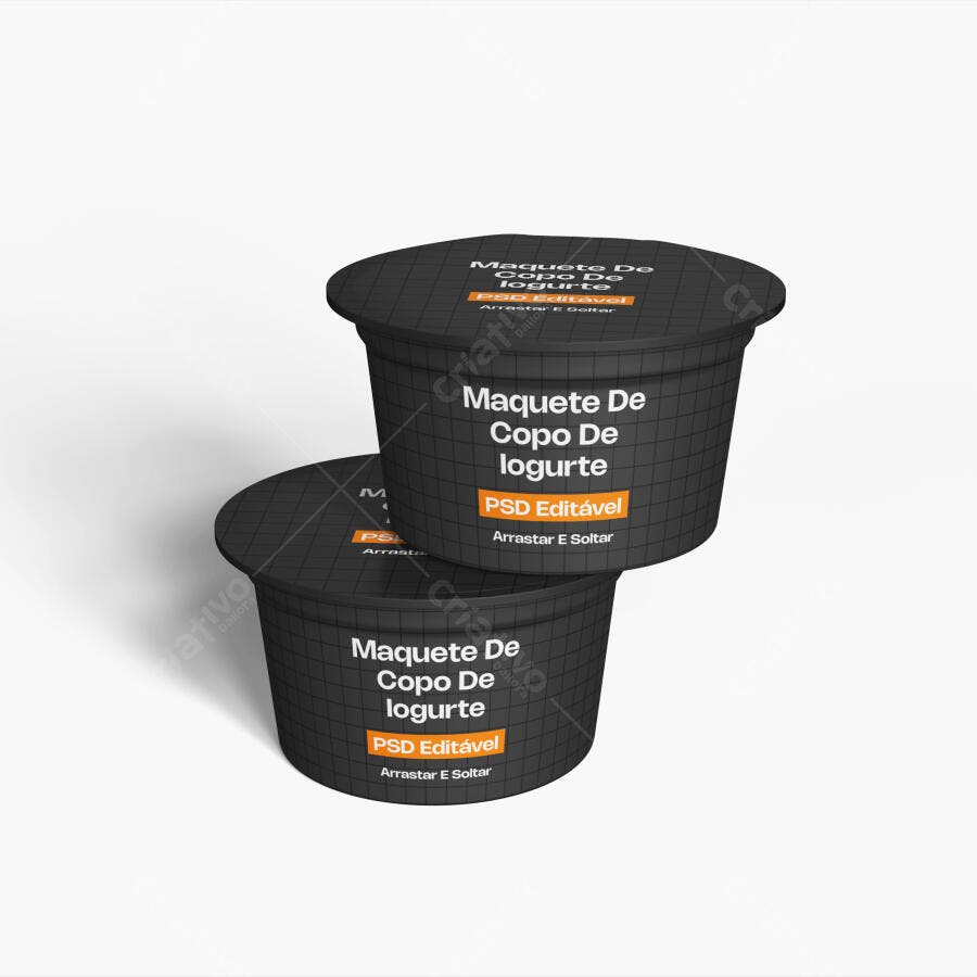 Mockup Copo Iogurte Empilhado Fundo Branco Editável