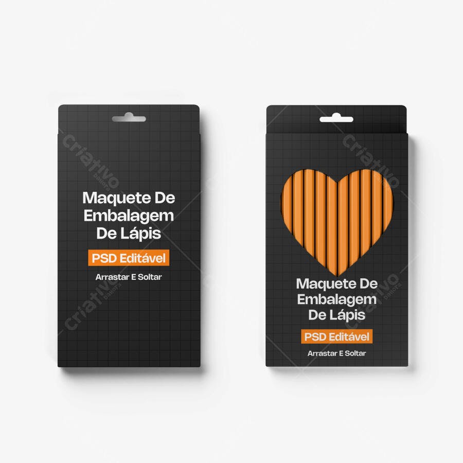 Mockup Embalagem Lápis Caixa Retangular Fundo Branco Editável
