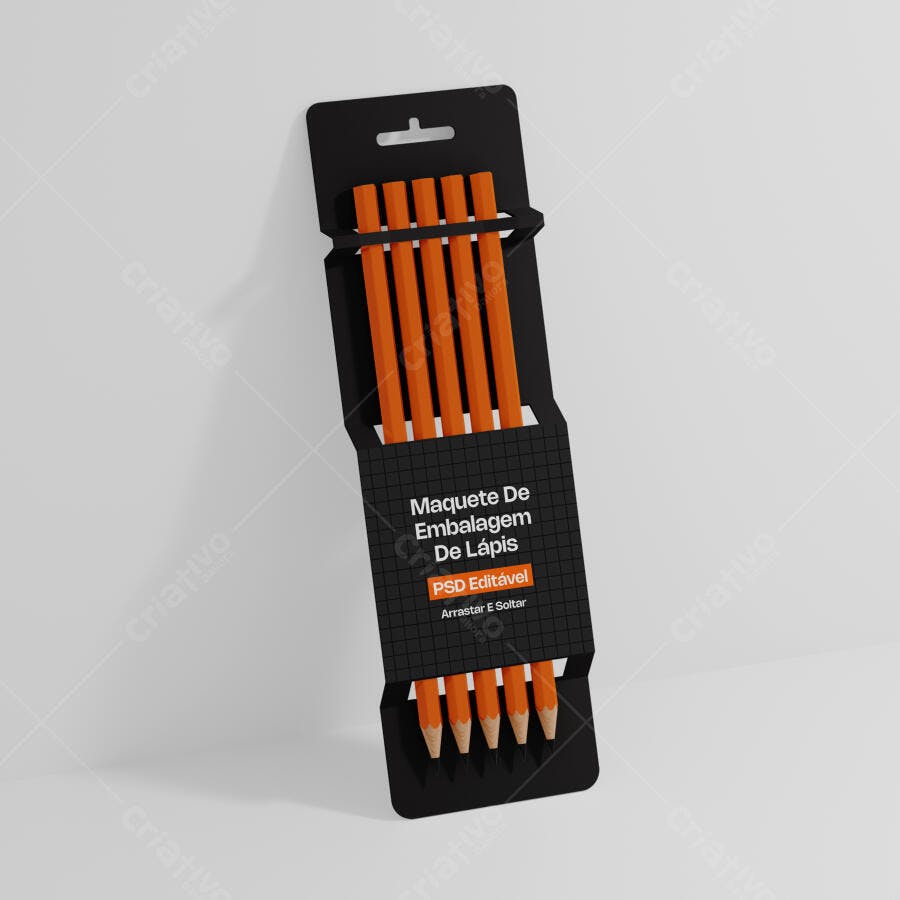 Mockup Embalagem Lápis Papel Preto Fundo Branco Editável
