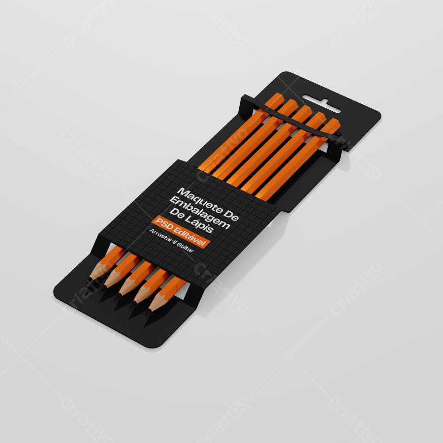 Mockup Embalagem Lápis Papel Preto Vista Superior Editável