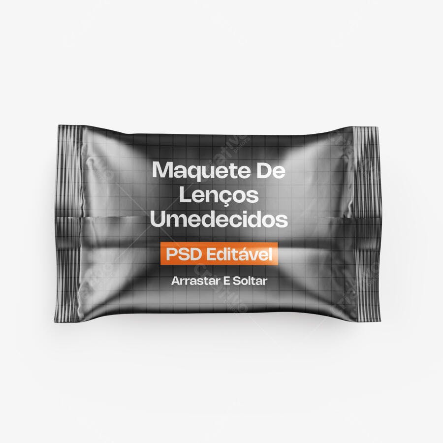 Mockup Embalagem Lenços Umedecidos Frontal Fundo Branco Editável