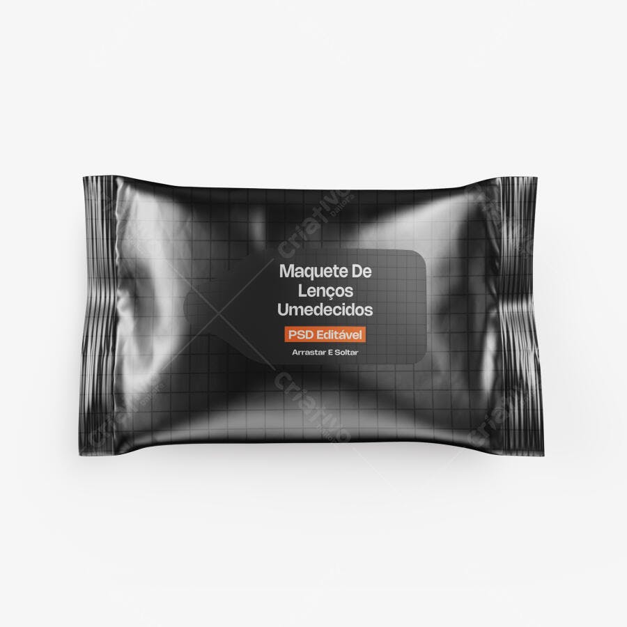 Mockup Embalagem Lenços Umedecidos Plástico Frontal Editável