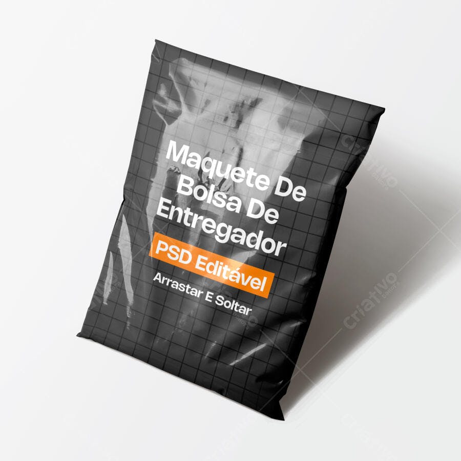 Mockup Embalagem Plástica Delivery Saco de Entregador Editável