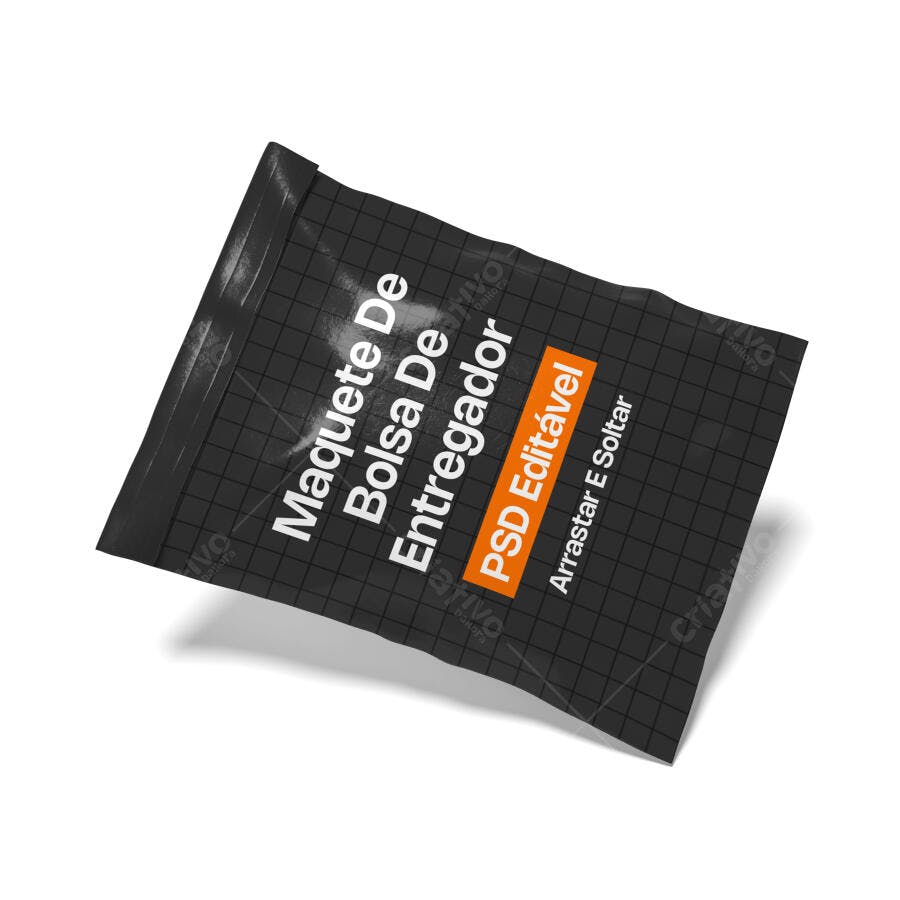 Mockup Embalagem Plástica Preta Bolsa Entregador Editável