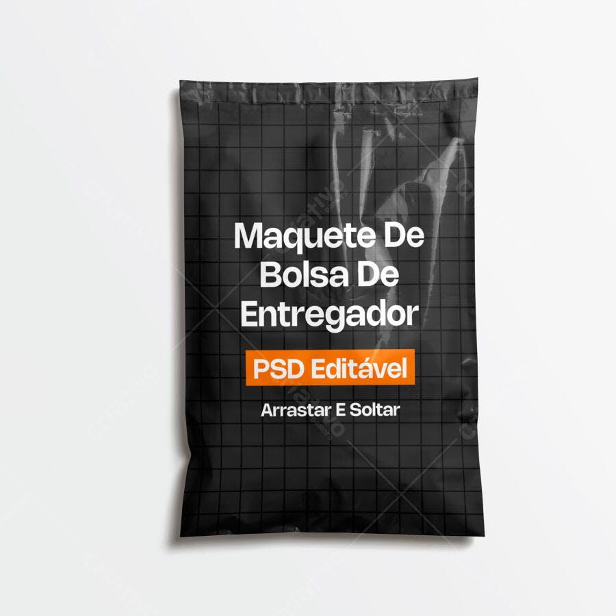 Mockup Embalagem Plástica Preta Delivery Fundo Branco Editável