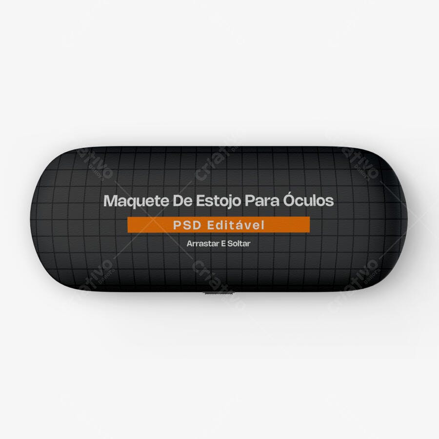 Mockup Estojo Óculos Preto Vista Superior Fundo Branco Editável