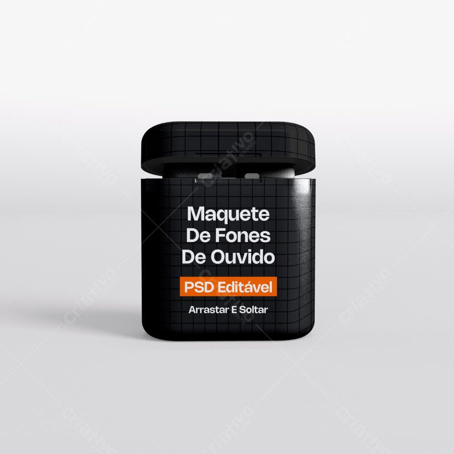 Mockup Fones de Ouvido Caixa Plástica Frontal Editável