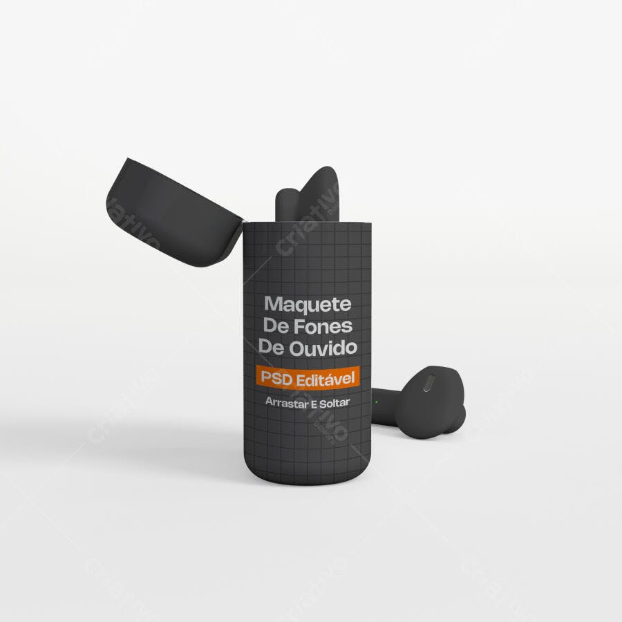 Mockup Fones de Ouvido Sem Fio Estojo Aberto Editável