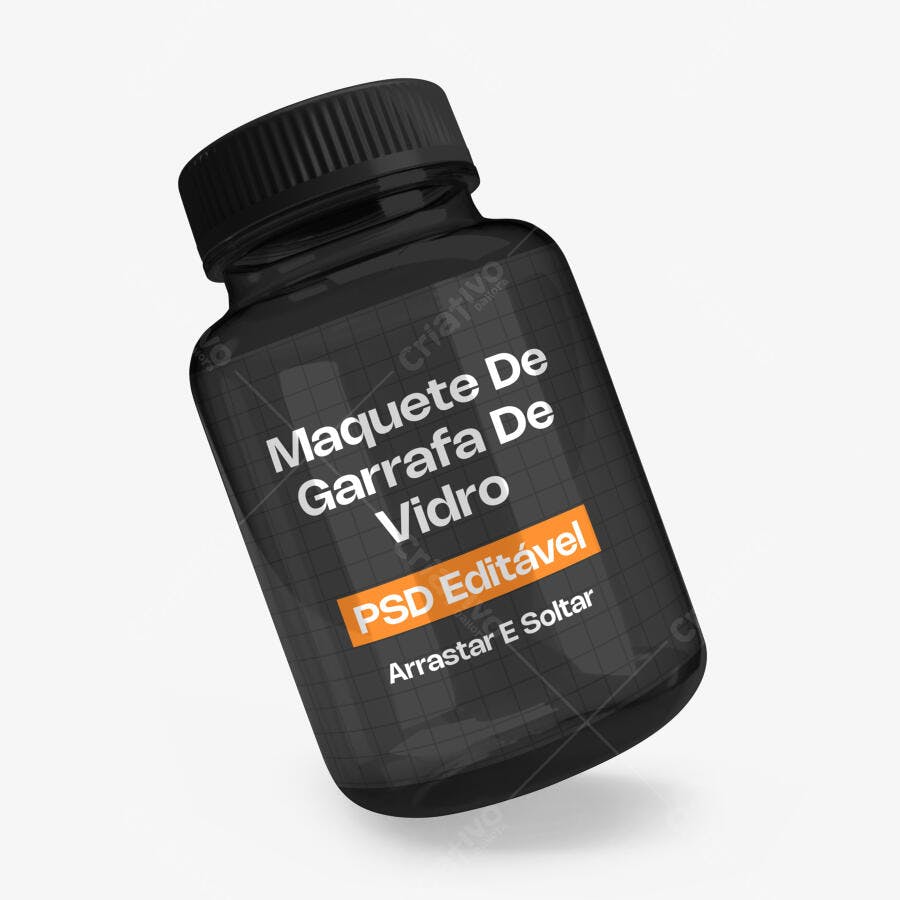 Mockup Garrafa Vidro Suplemento Fundo Branco Editável