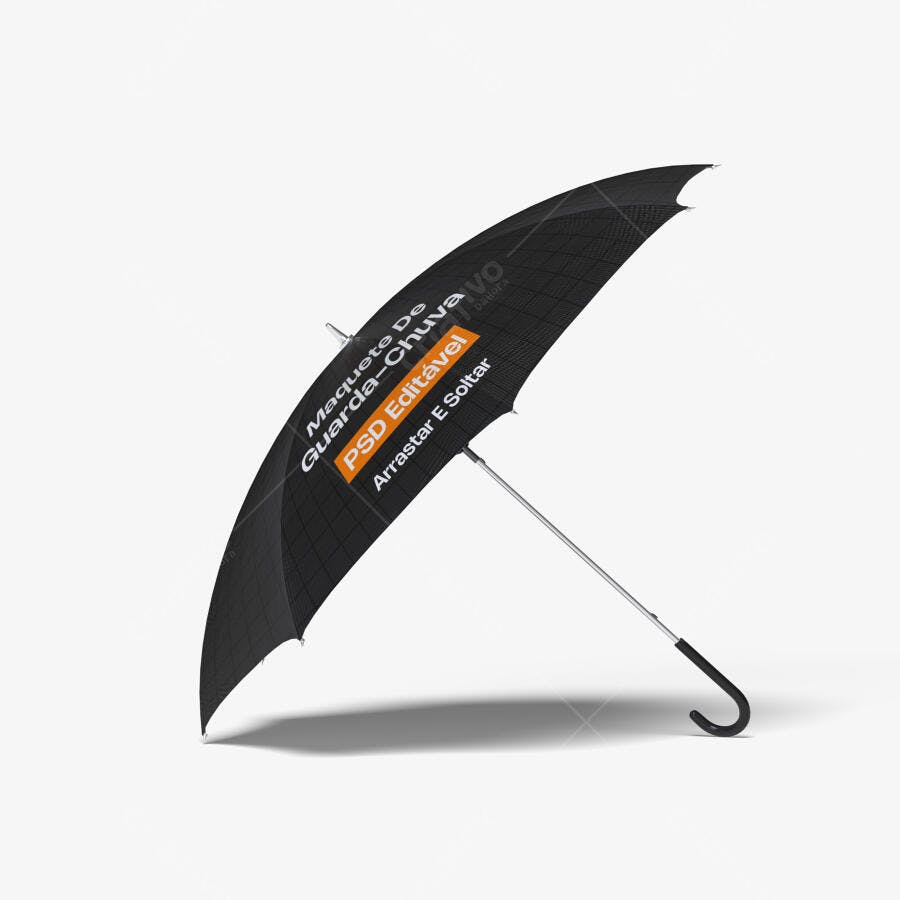 Mockup Guarda-Chuva Preto 3/4 Fundo Branco Editável