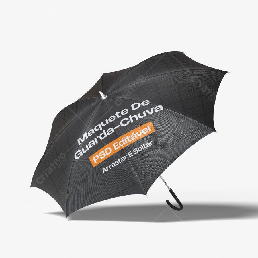 Mockup Guarda-Chuva Preto 3/4 Fundo Branco Editável