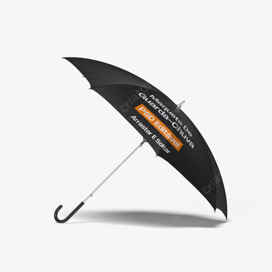 Mockup Guarda-Chuva Preto 3/4 Fundo Branco Editável