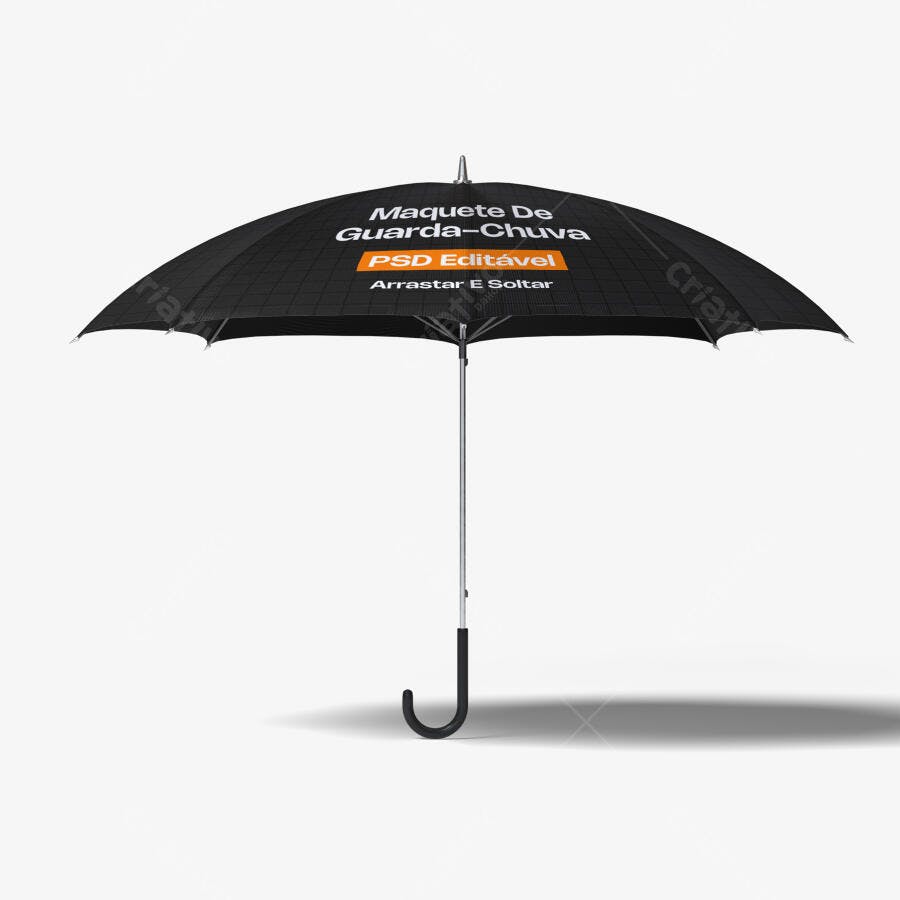 Mockup Guarda-Chuva Preto Aberto Frontal Editável