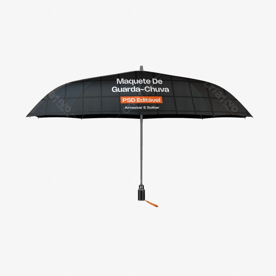 Mockup Guarda-Chuva Preto Aberto Fundo Branco Editável