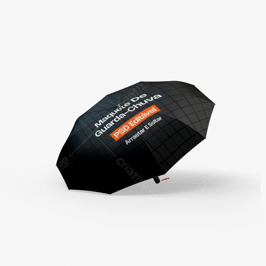 Mockup Guarda-Chuva Preto Aberto Fundo Branco Editável