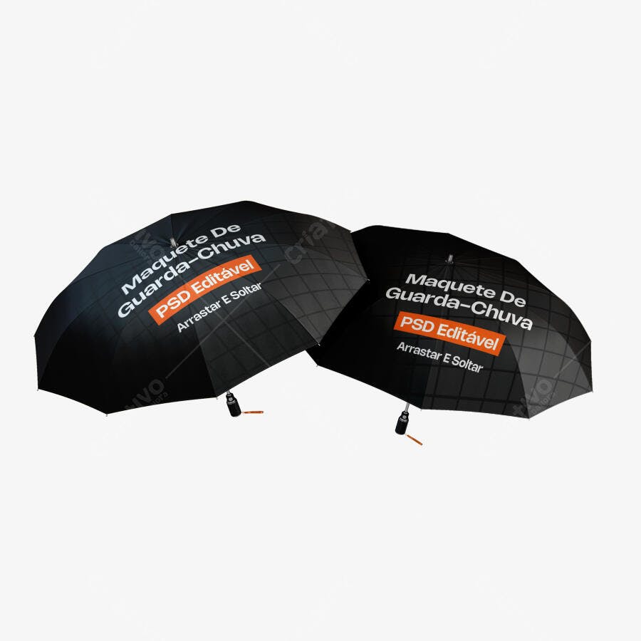 Mockup Guarda-Chuva Preto Aberto Fundo Branco Editável