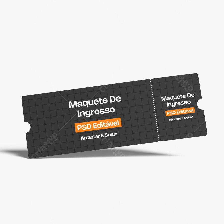 Mockup Ingresso Ticket Evento Fundo Branco Editável